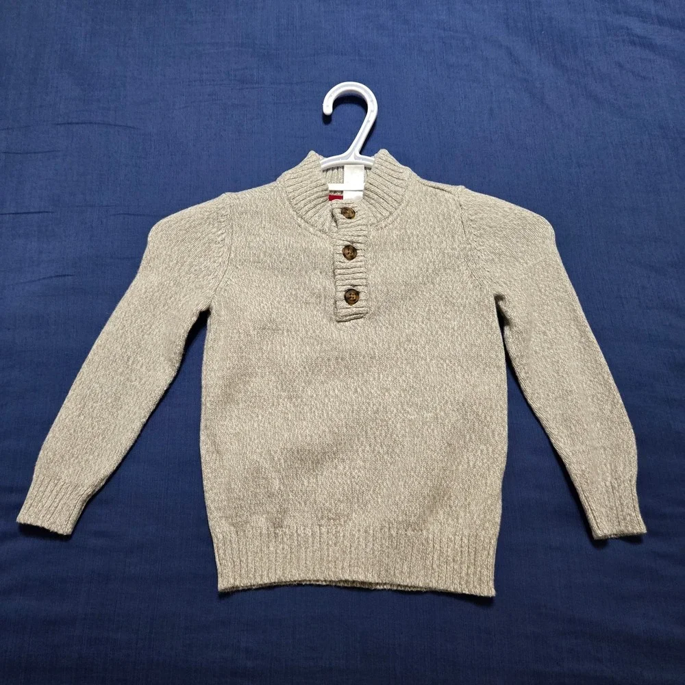 Carter's Mock Neck Sweater Toddler 3T Oatmeal Excellent Button Placket Knit